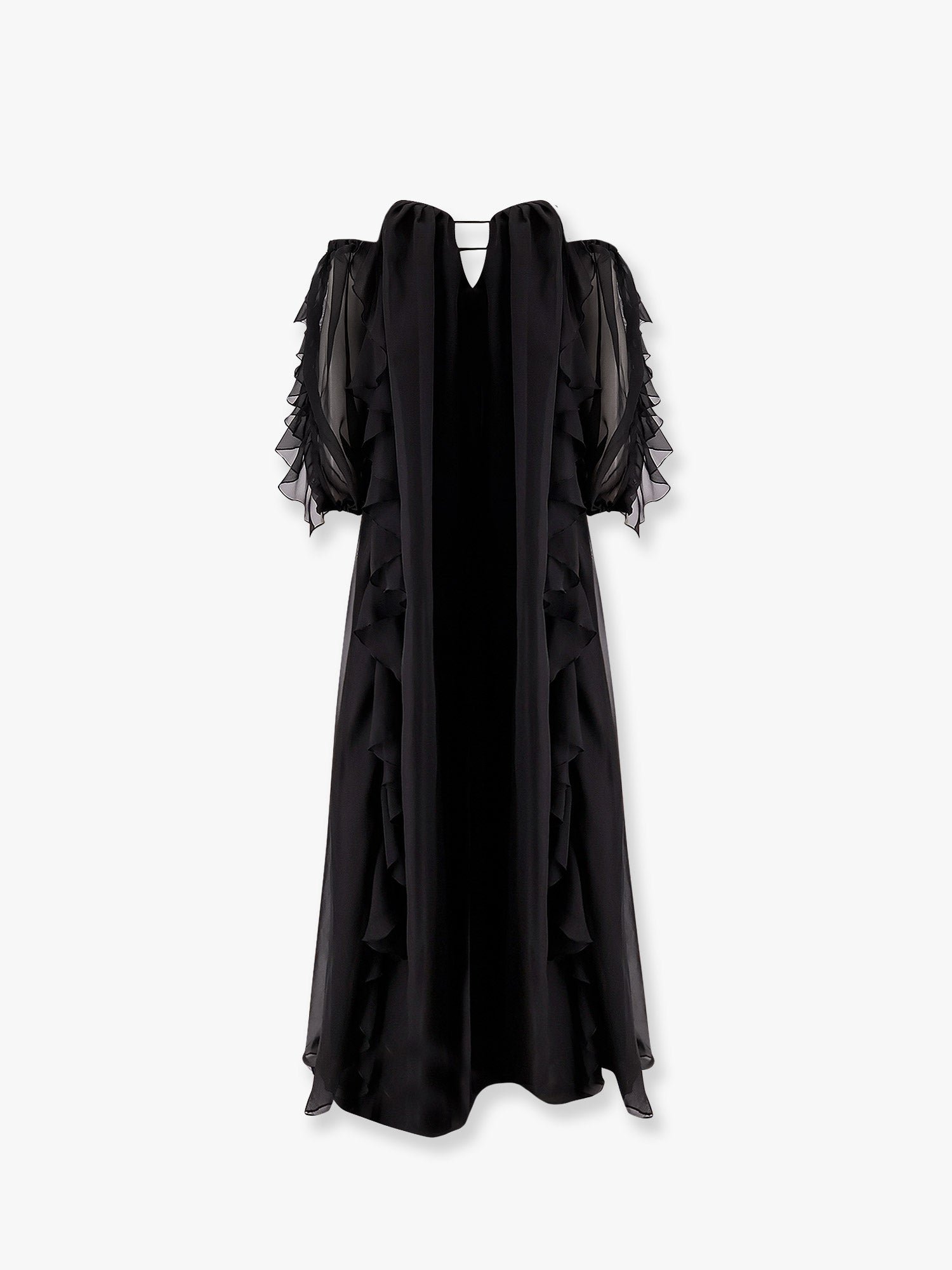 Long dress with bustier and rouches