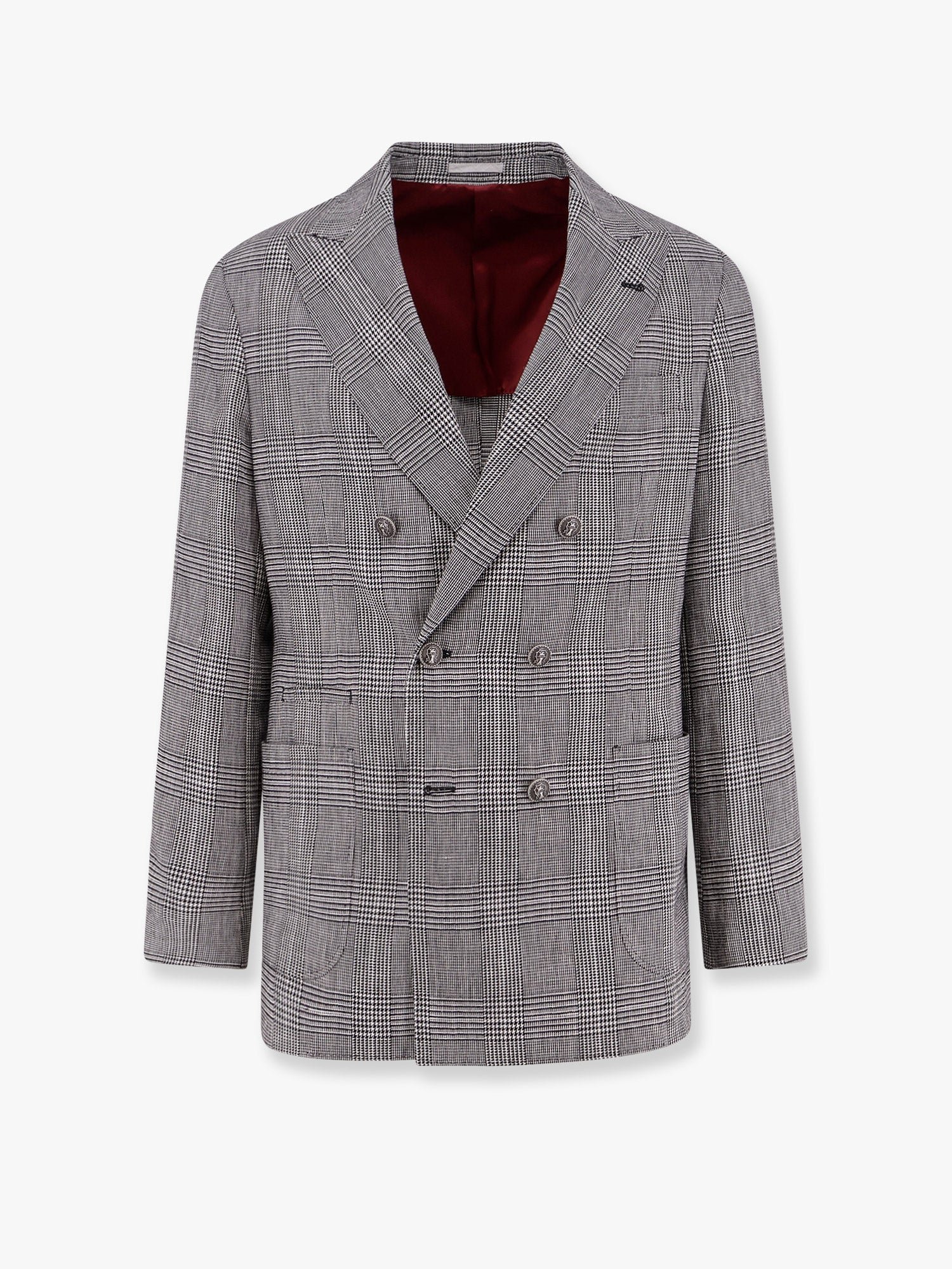 Cotton and linen Prince of Wales one-and-a-half breasted blazer