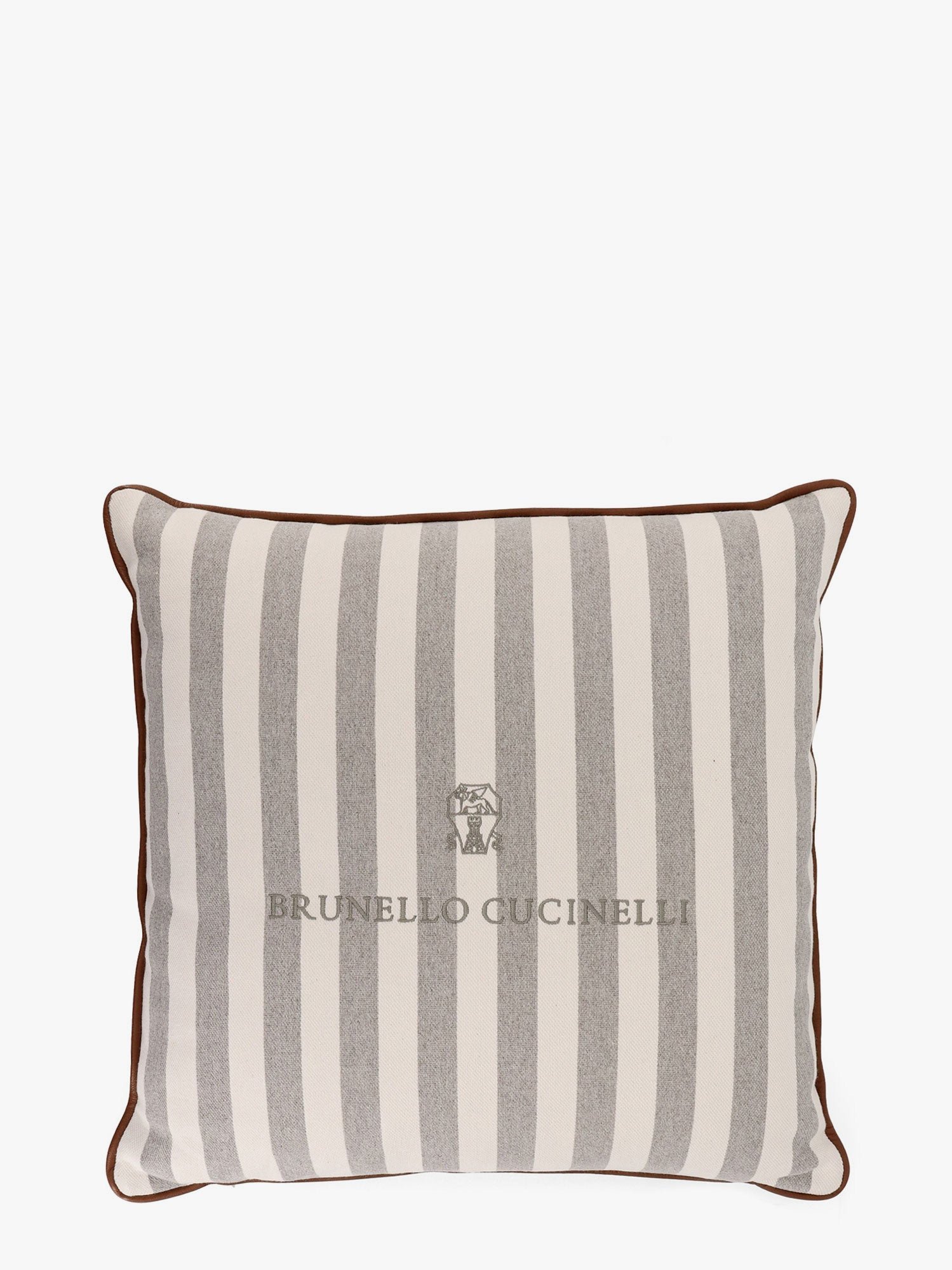 Striped cotton blend pillow with logo