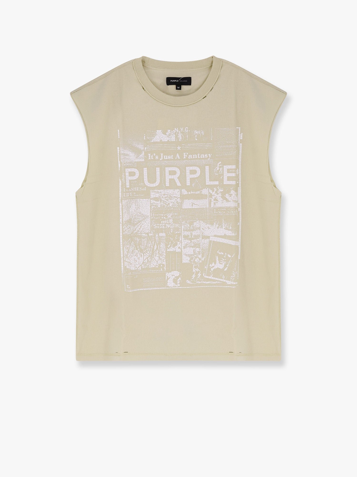 Textured sleeveless cotton t-shirt