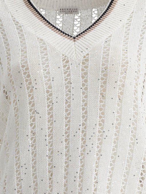 "Daxxling Ribbed Net" Sweater in Linen - Image 3