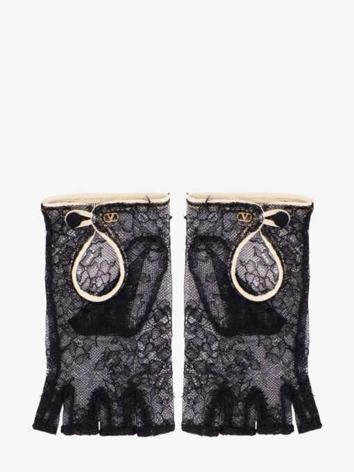 Lace gloves with leather profiles