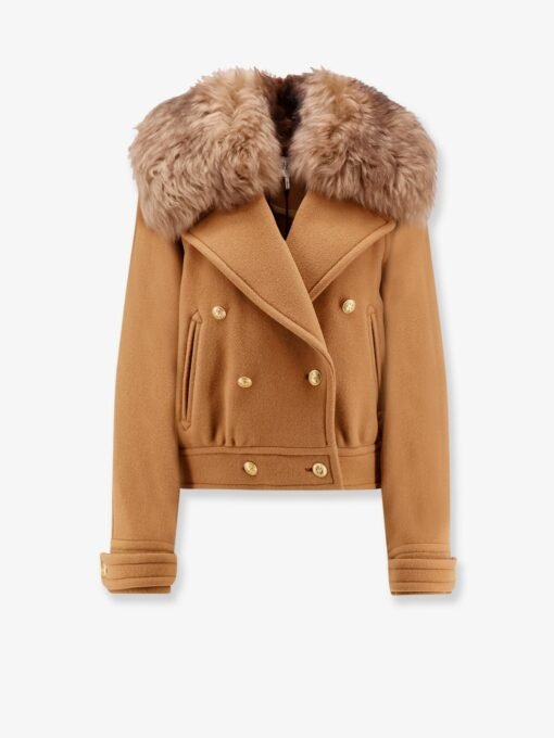 Virgin wool blend jacket with fur collar