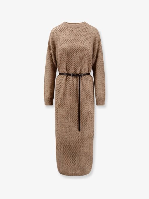 Mohair blend long dress with sequins