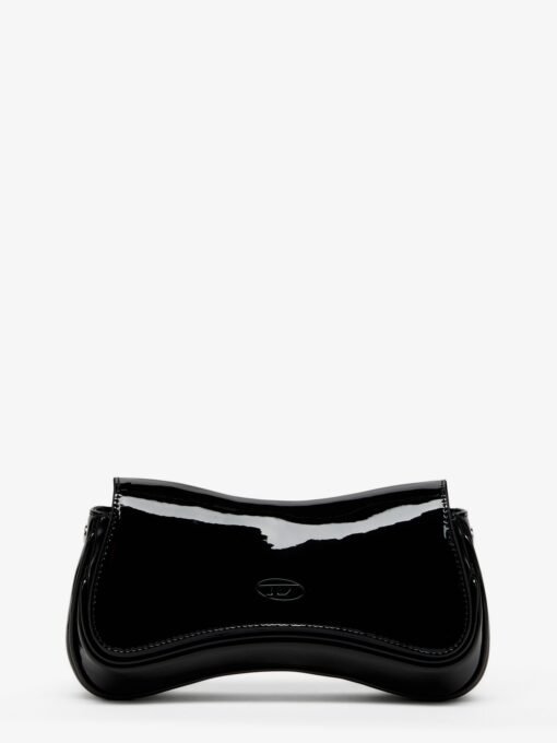 Play Clutch patent fabric shoulder bag