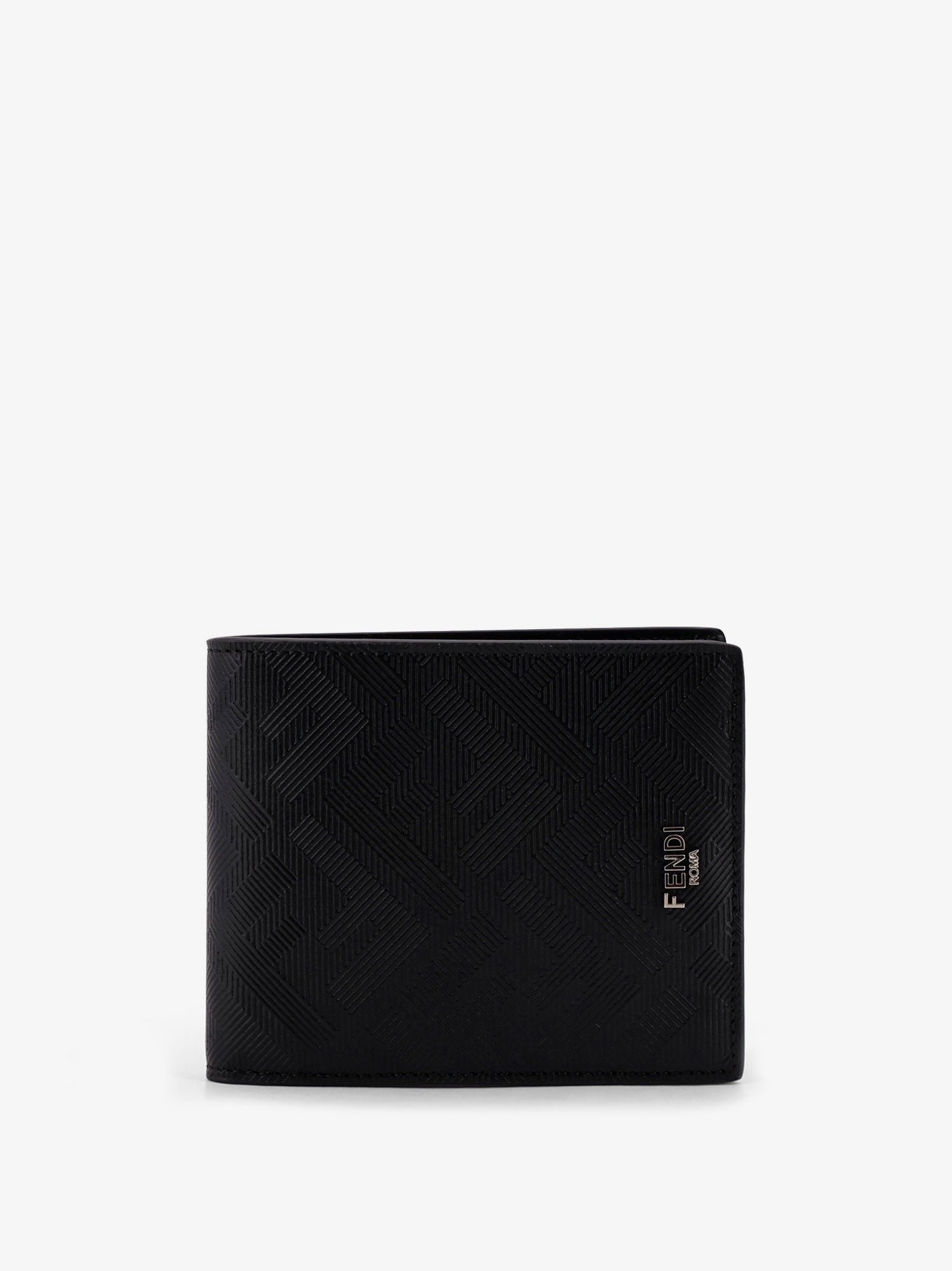 FF jacquard fabric and leather bifold wallet