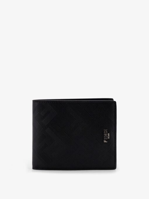 FF jacquard fabric and leather bifold wallet
