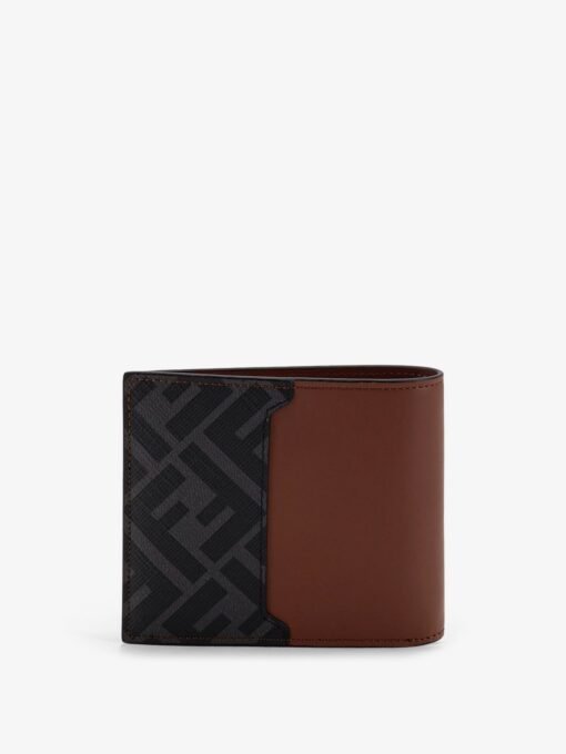 Leather and FF jacquard fabric bifold wallet - Image 2