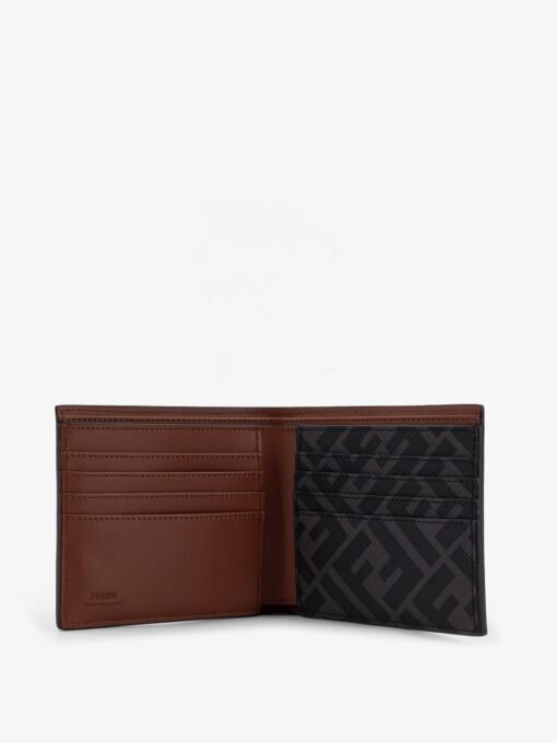 Leather and FF jacquard fabric bifold wallet - Image 3