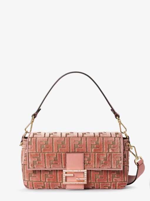Baguette FF jacquard velvet shoulder bag