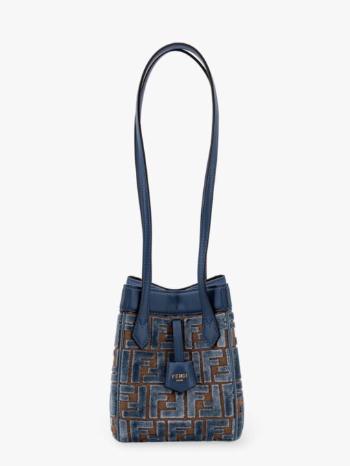 Convertible bucket bag in velvet with all-over ff logo