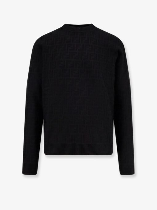 Cotton sweater with FF jacquard effect