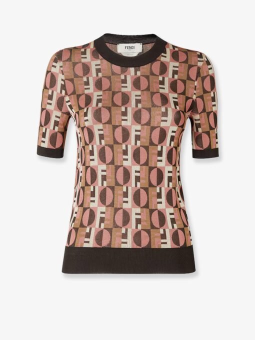Viscose sweater with Optical Fendi motif