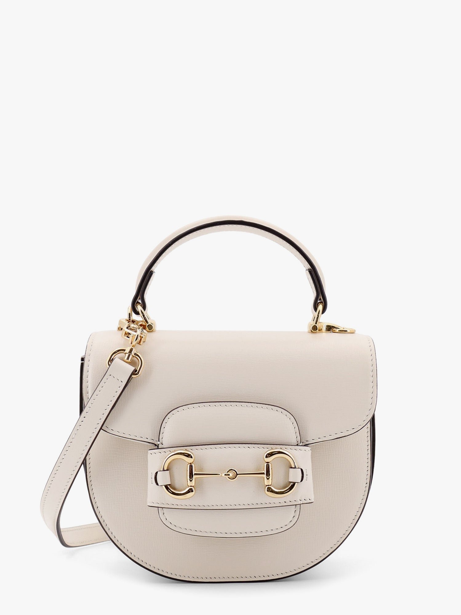 Leather handbag with horsebit detail on the front