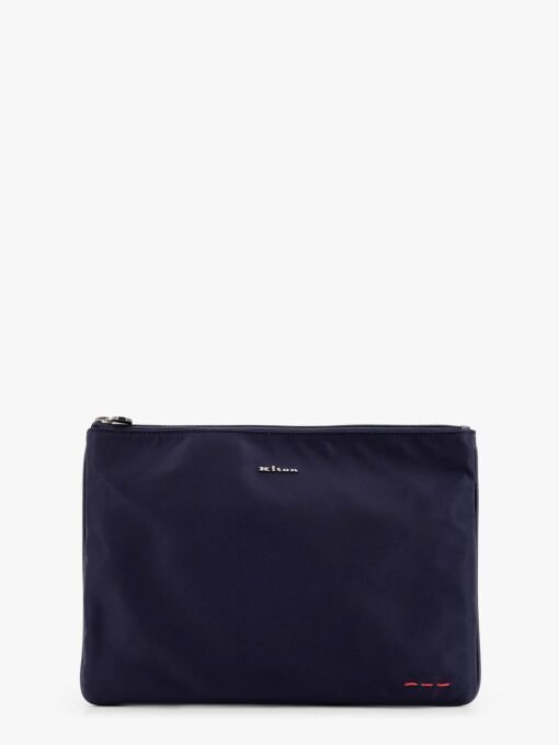Nylon clutch with metal lettering logo