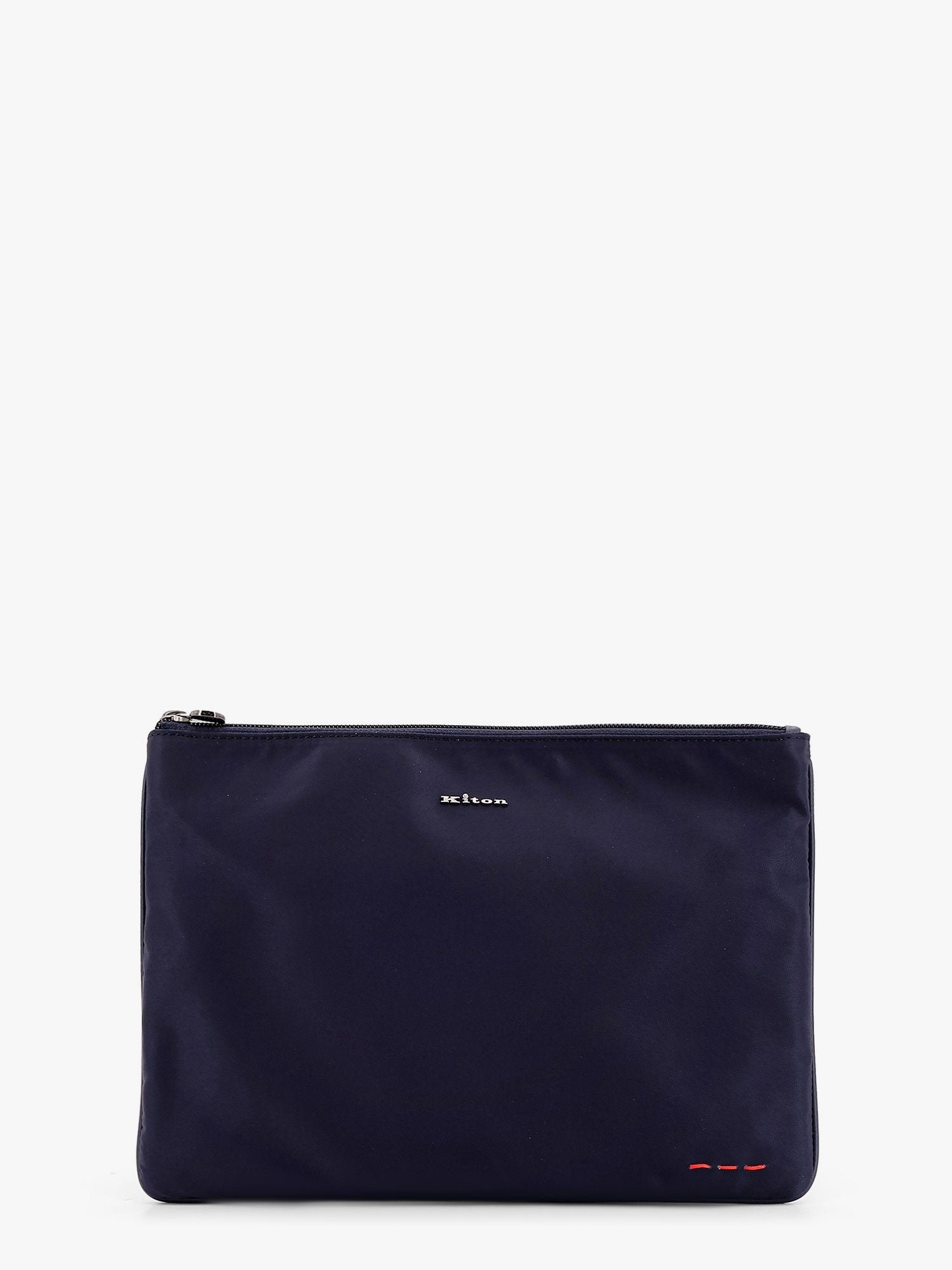 Nylon clutch with metal lettering logo