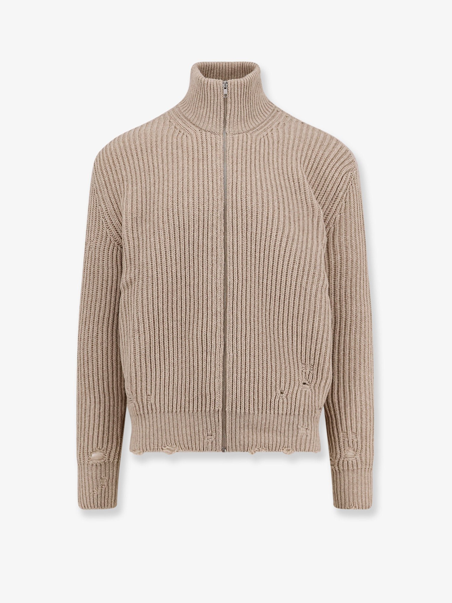 Wool blend cardigan with distressed effect