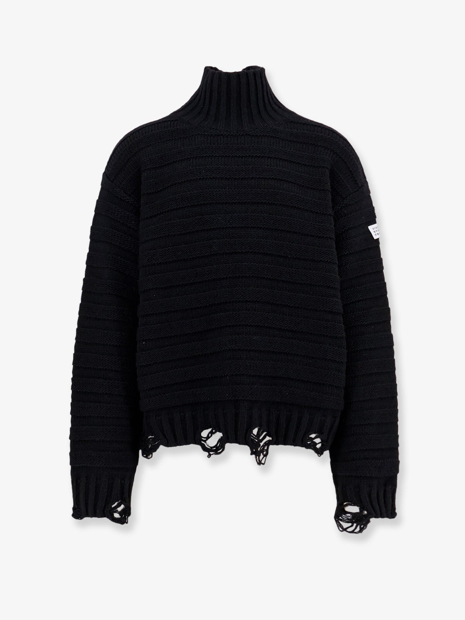 Wool blend sweater with distressed effect