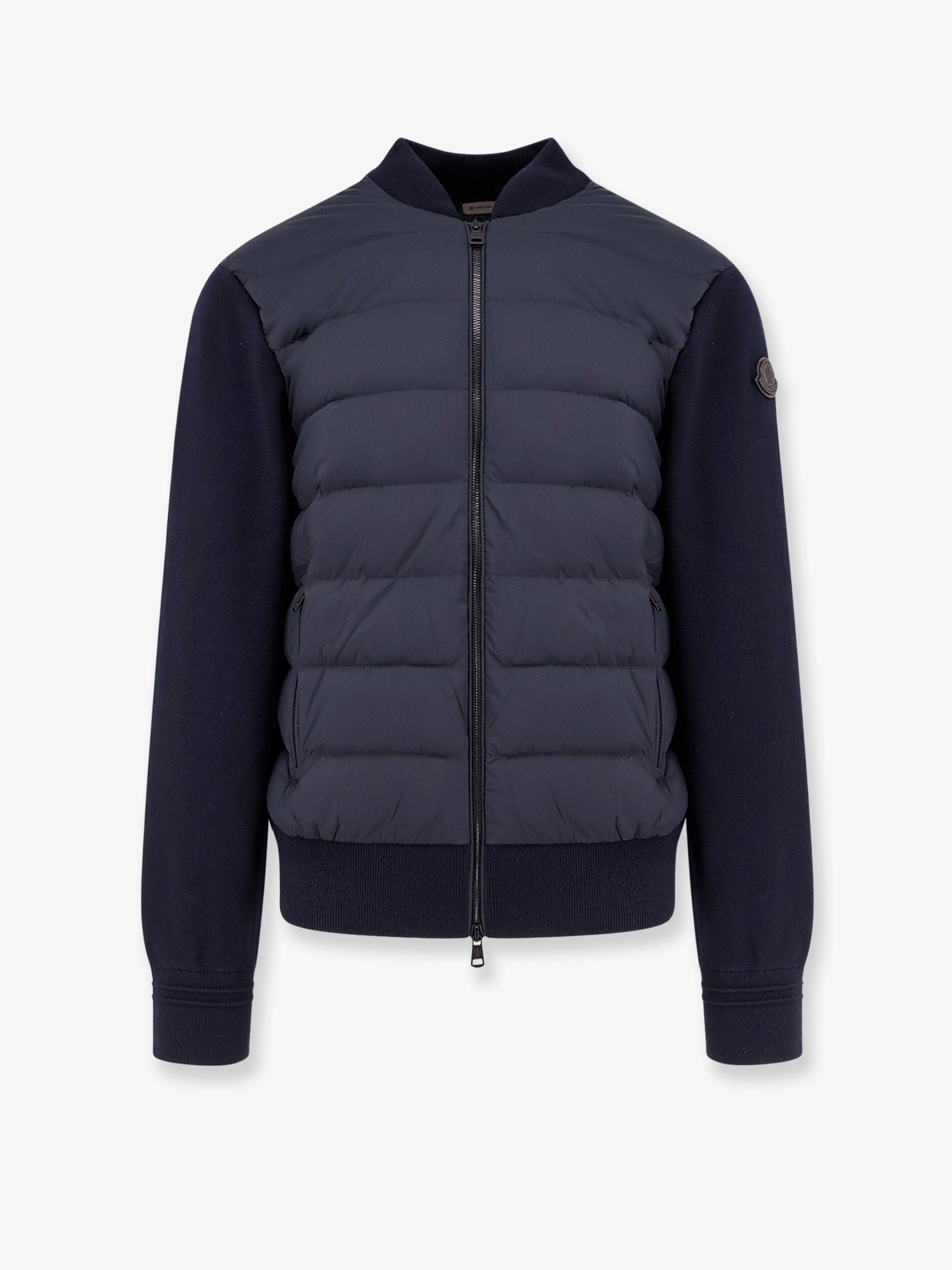 Nylon down jacket with wool sleeves