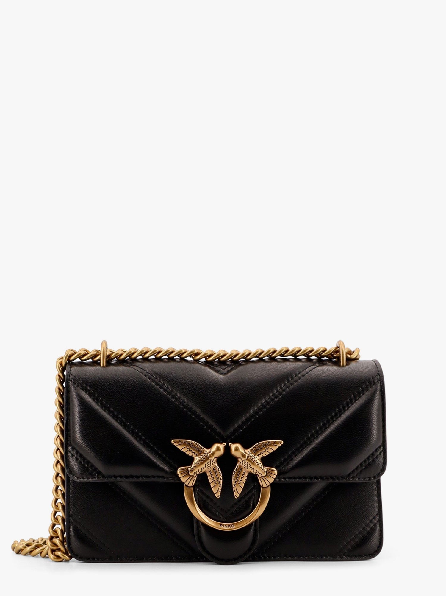 Matelassé leather shoulder bag with love birds buckle