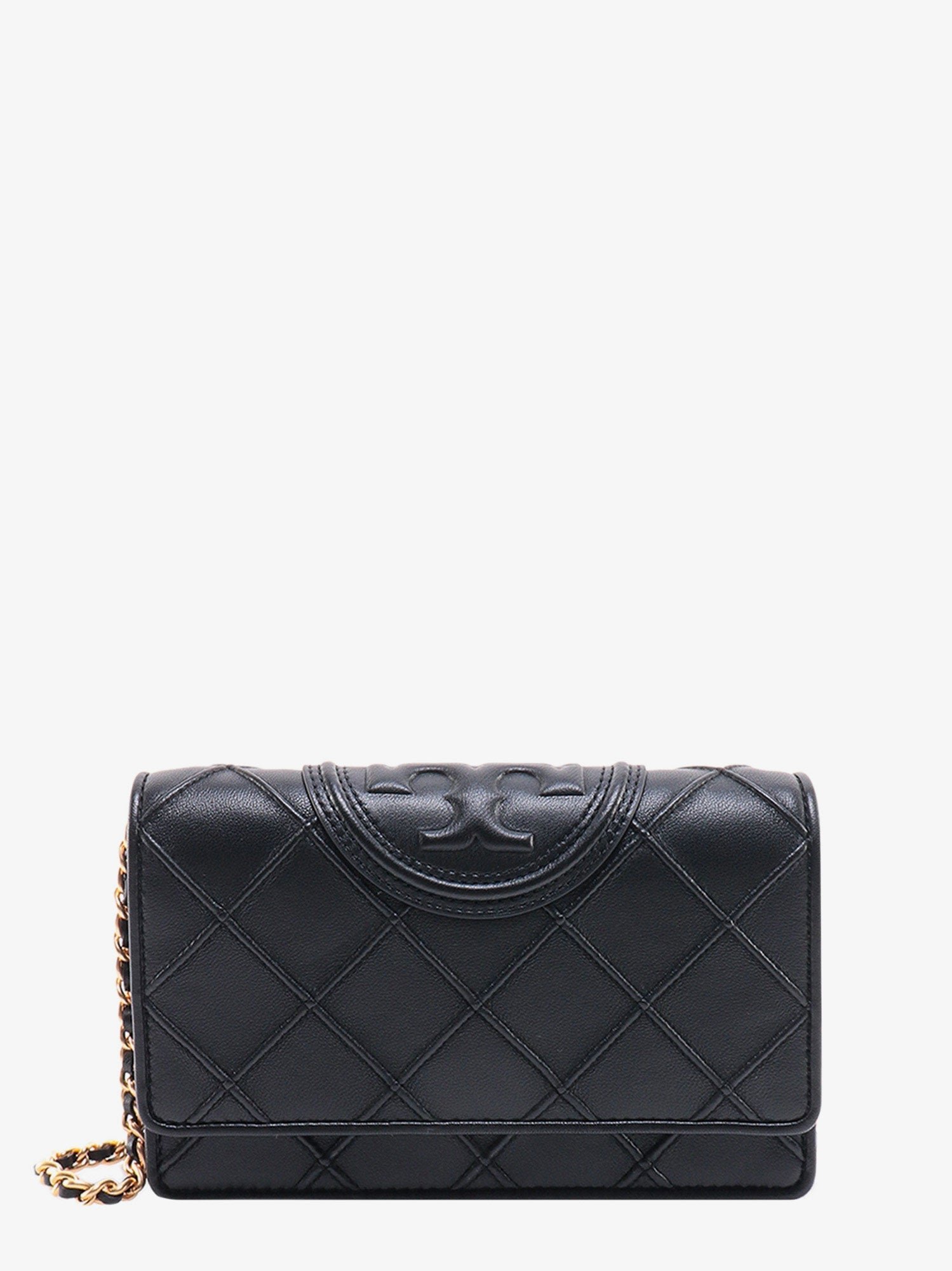 Stitched leather shoulder bag with embossed logo