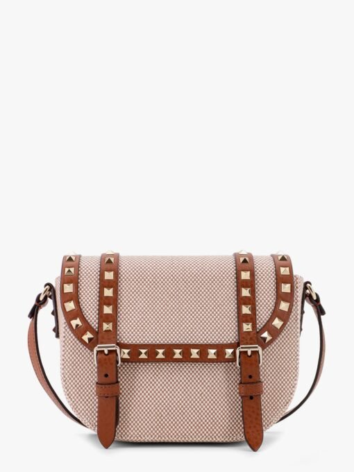 Messenger rockstud fabric and leather shoulder bag