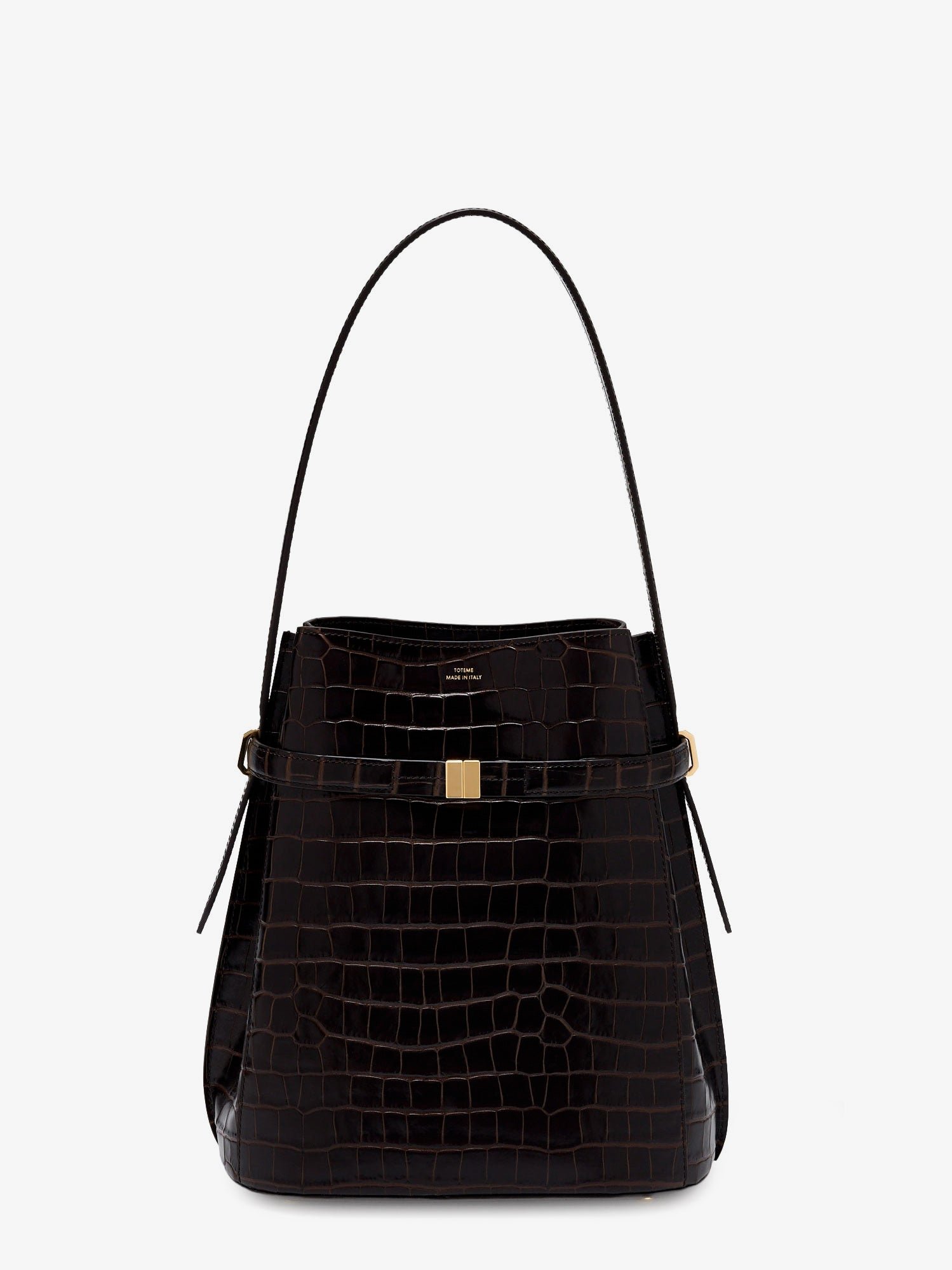 Leather bucket bag with croco effect