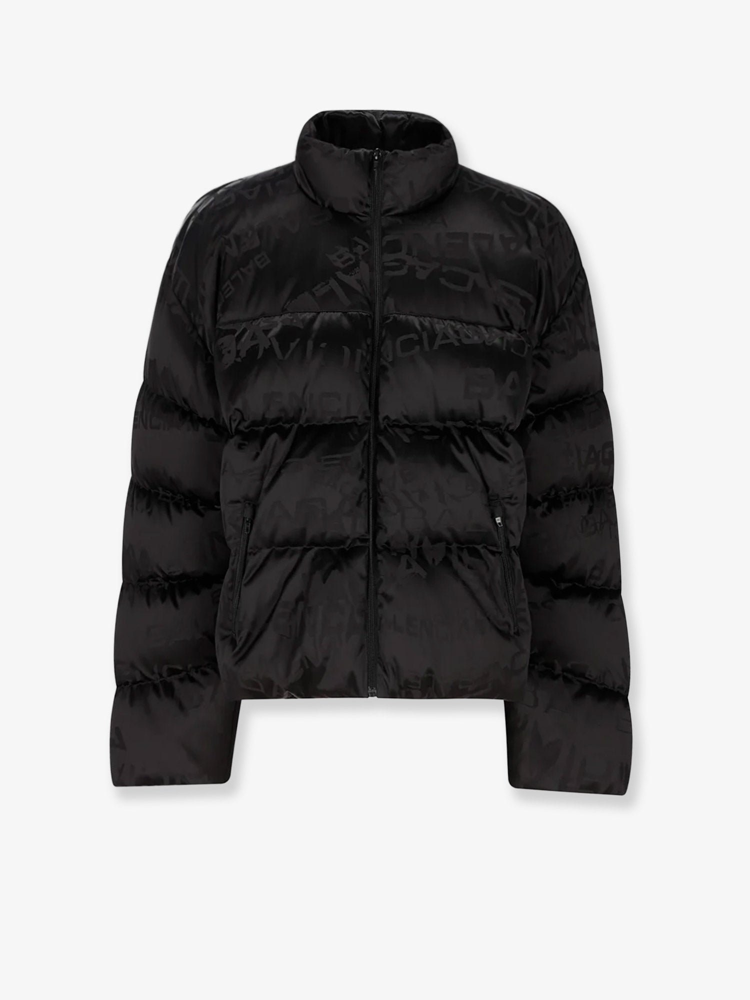 Nylon down jacket with all-over lettering logo