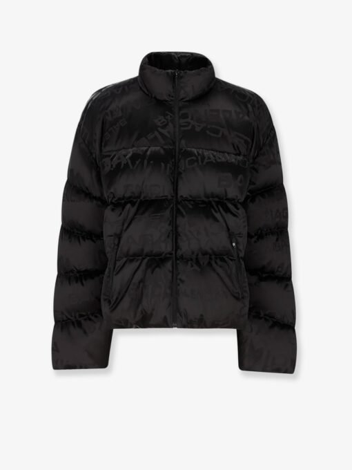 Nylon down jacket with all-over lettering logo