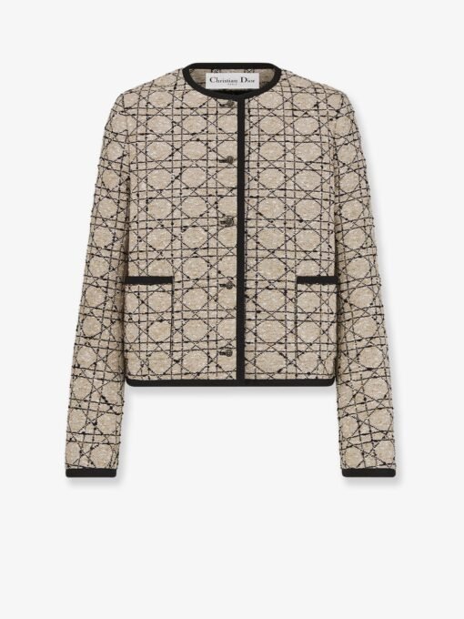 Macrocannage cotton blend tweed blazer