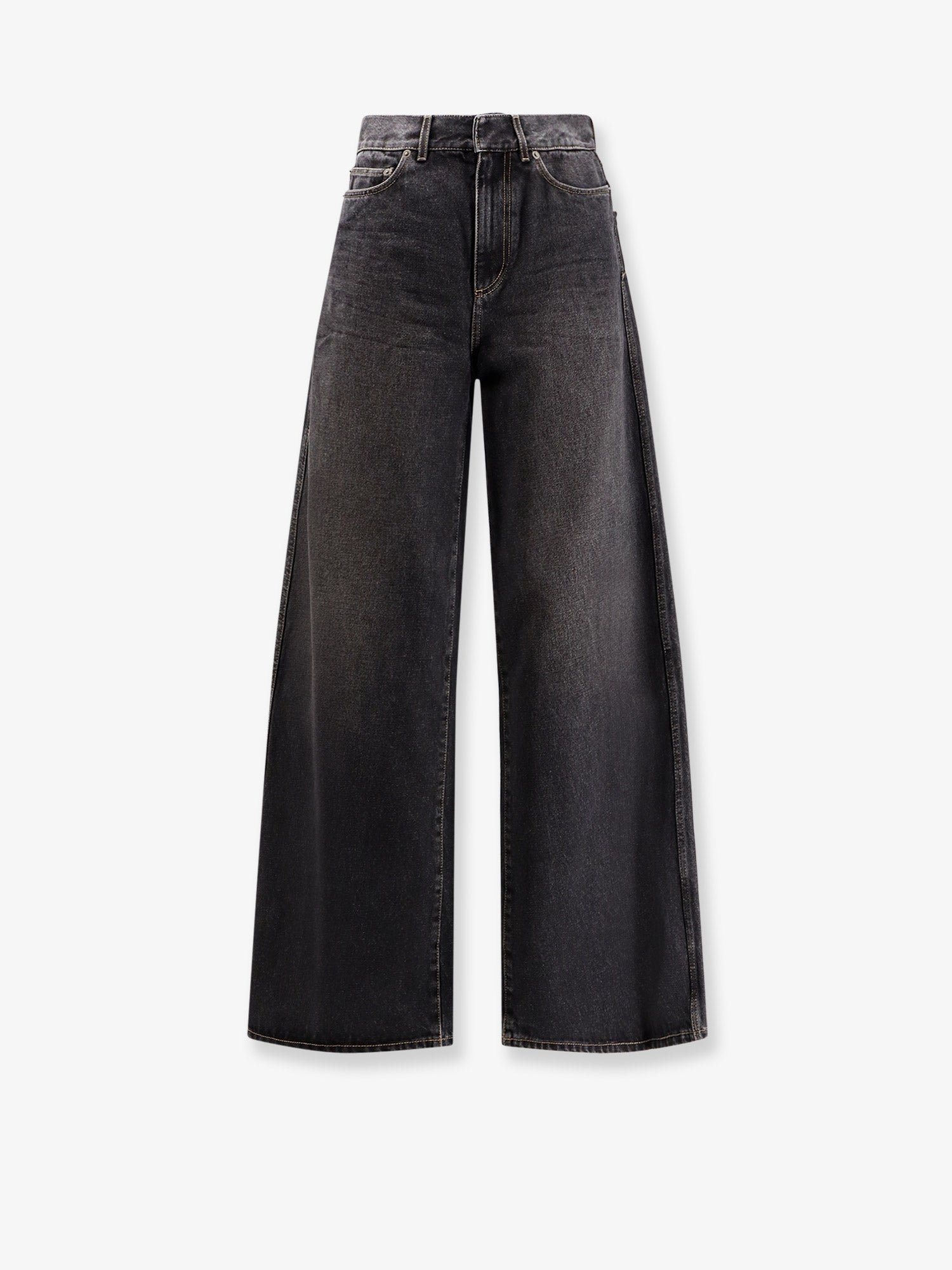 Flared black stone-washed denim jeans