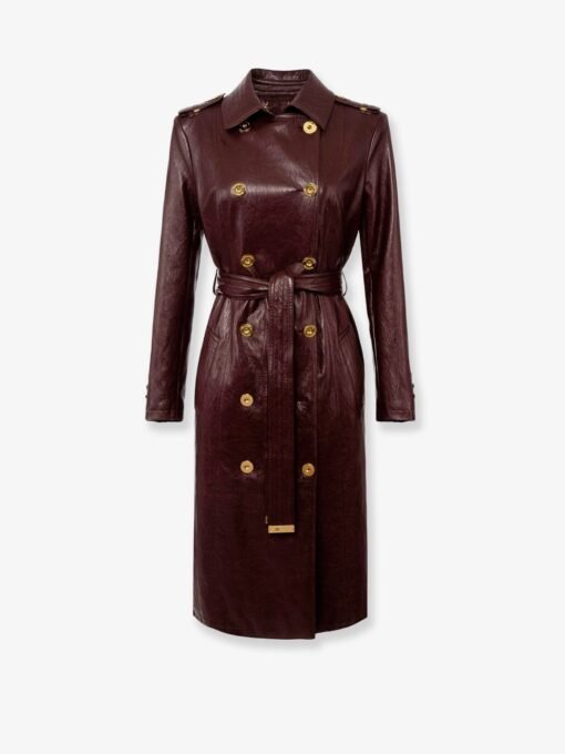 Long faux leather double-breasted jacket