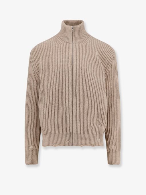 Wool blend cardigan with distressed effect