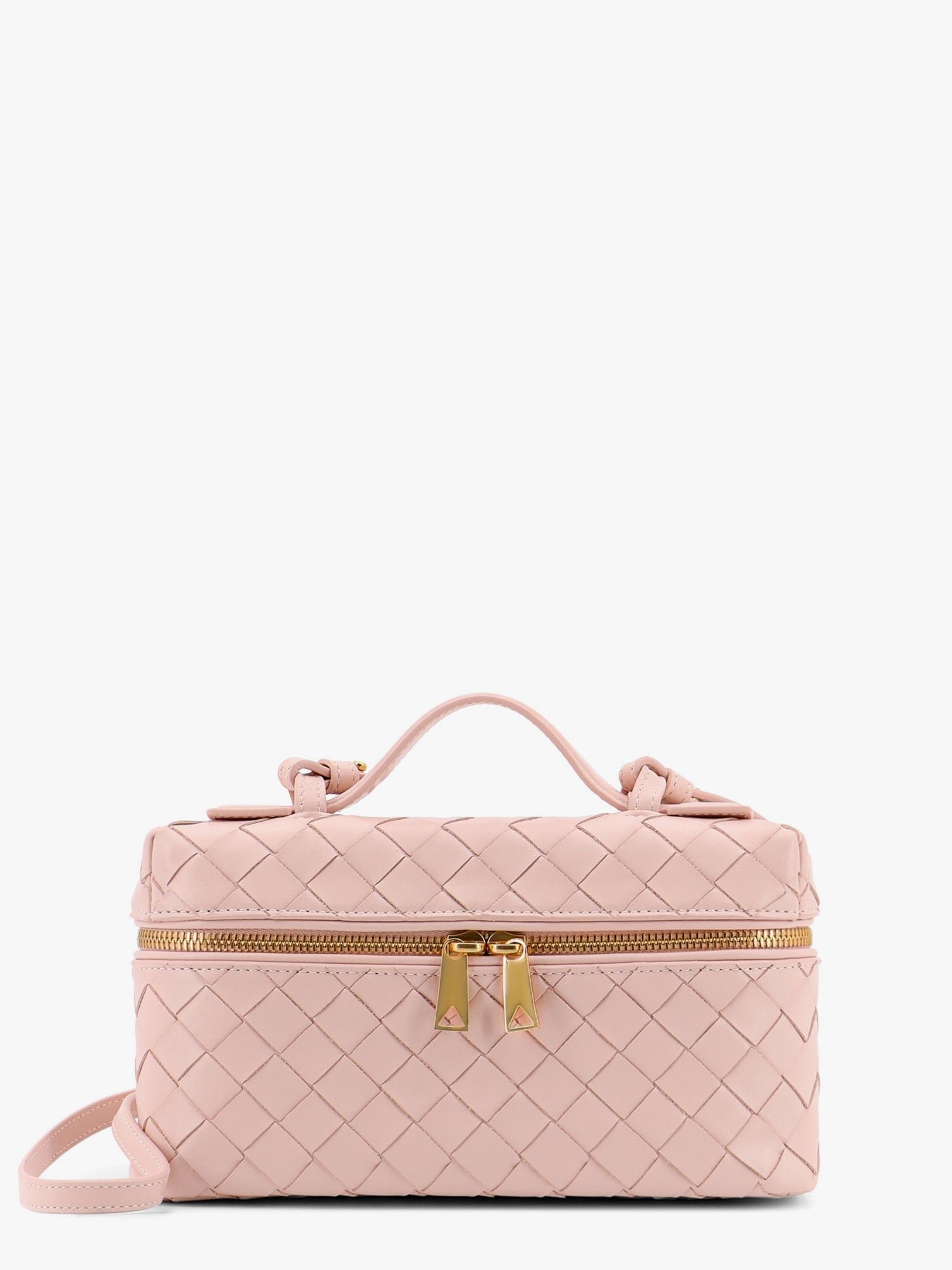 Vanity case leather bag with intrecciato iconic motif