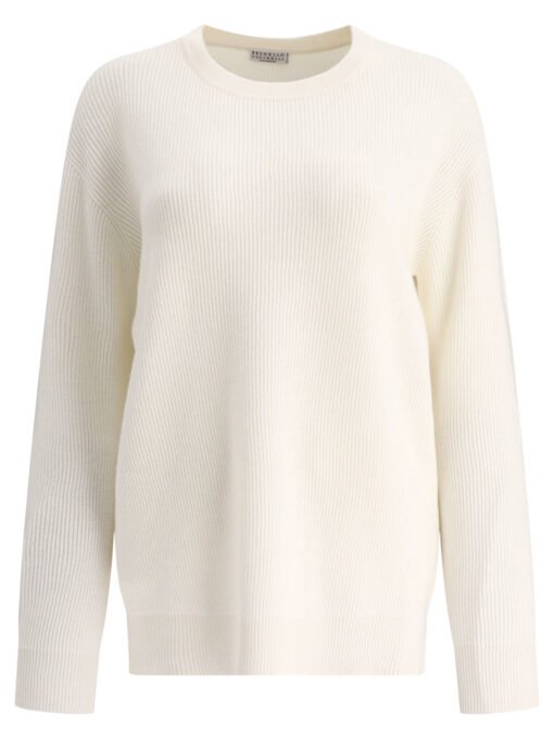 Maglia in cashmere a coste inglesi con monile