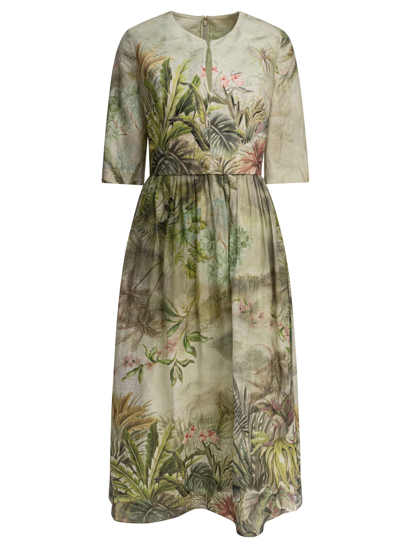 Printed Linen and Silk Midi Dress OASIS II38 Linen