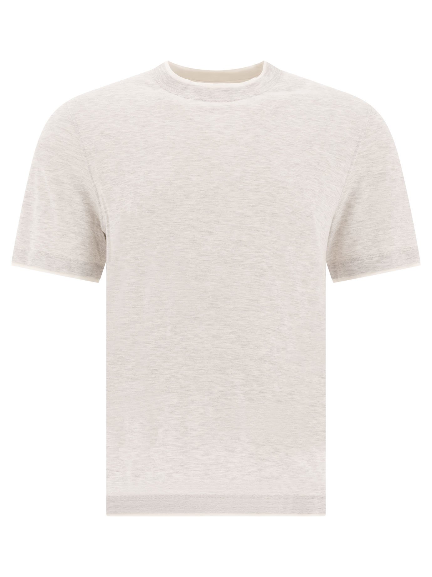 Crew-neck T-shirt in linen and cotton jersey with Faux Layering