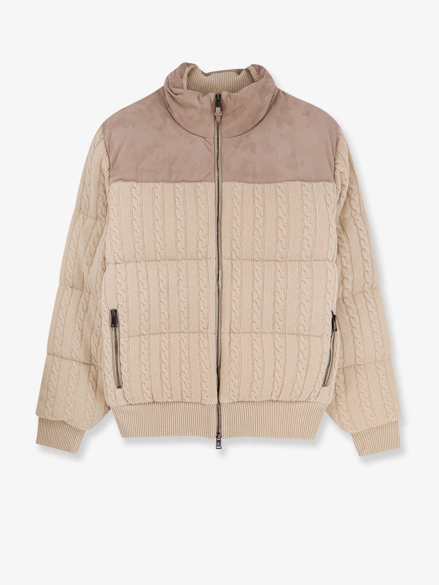 Heat virgin wool and cashmere jacket with suede inserts