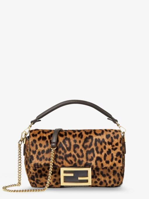 Baguette Mini leather shoulder bag with Fendi Leo print