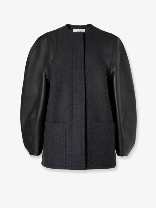 Virgin wool coat with leather sleeves