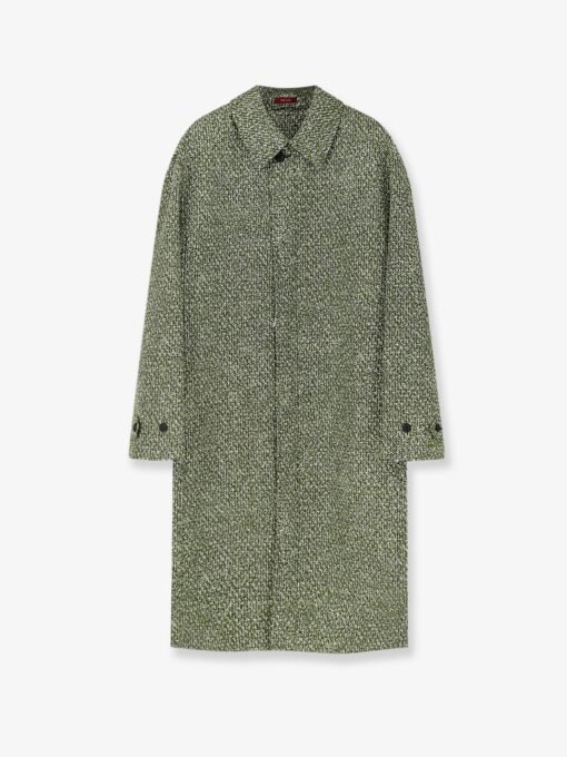 Double-breasted poplin coat with bouclé print