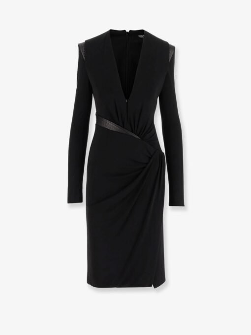 Crepe mini dress with V-neckline